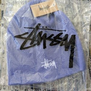 Stussy Lavender Beanie Hat with Black & White Logos